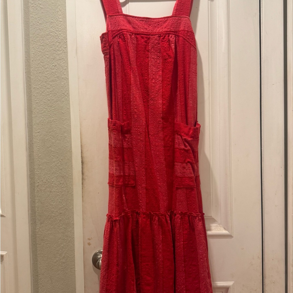 Maeve Red Sleeveless Tiered Midi Dress OBO